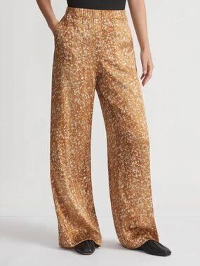 Lafayette 148 Riverside Pants Textured Silk Floating Leaves - 27" inseam